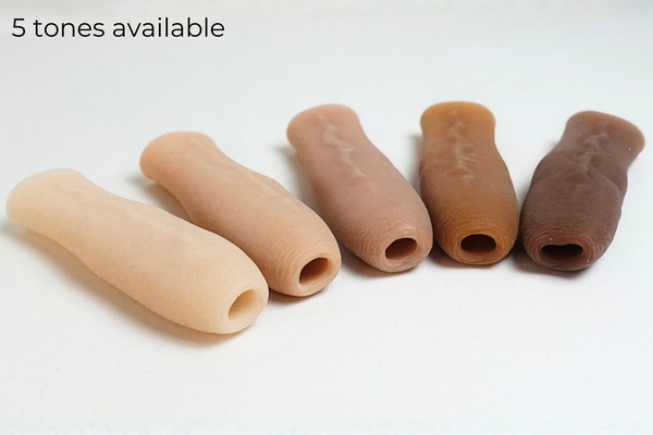 Set of five silicone sleeves in different tones on a white background