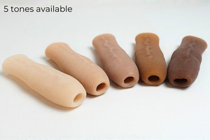Set of five silicone sleeves in different tones on a white background